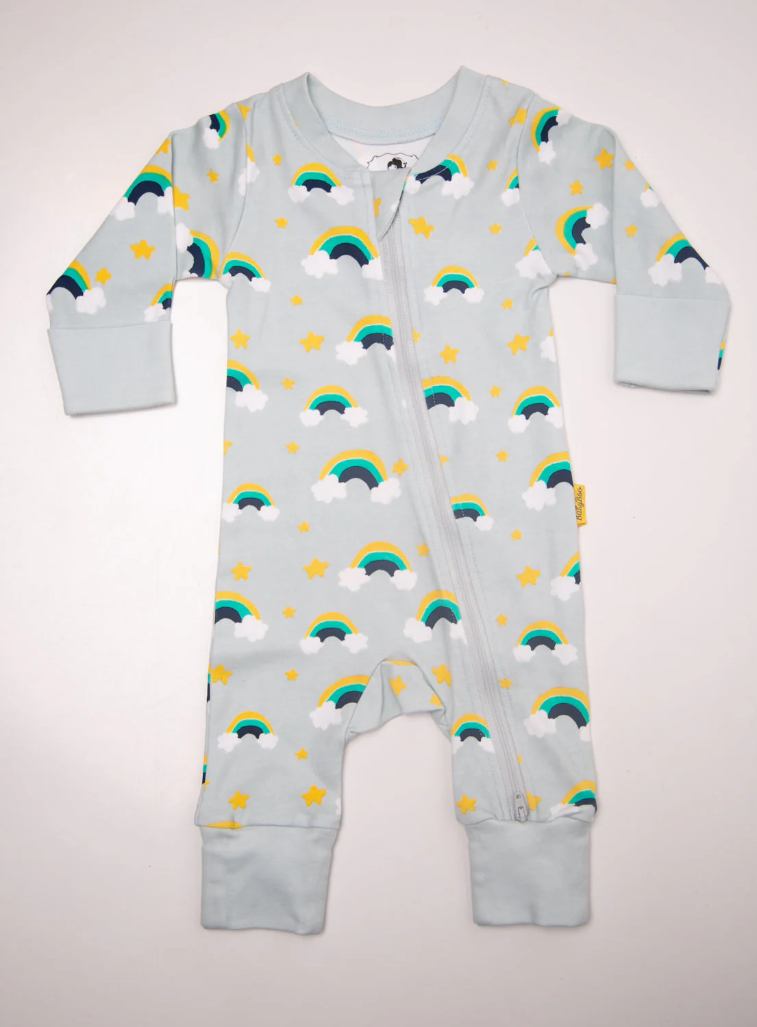 Aqua rainbows with navy organic cotton ZippyBoo suit - Image 7