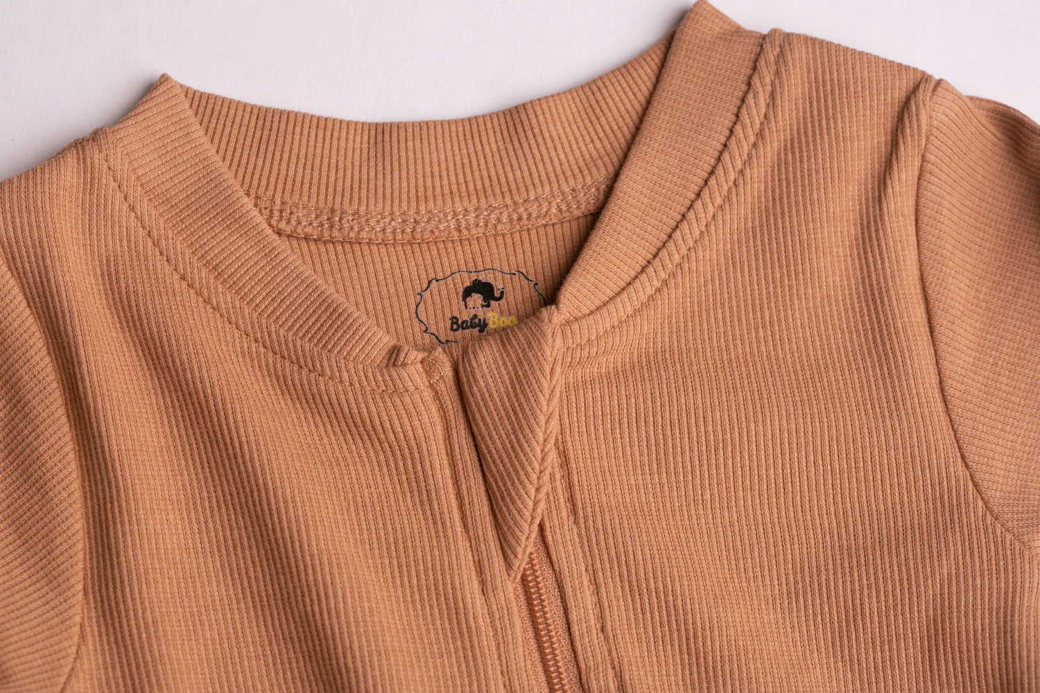 Caramel ribbed organic cotton ZippyBoo suit - Image 6