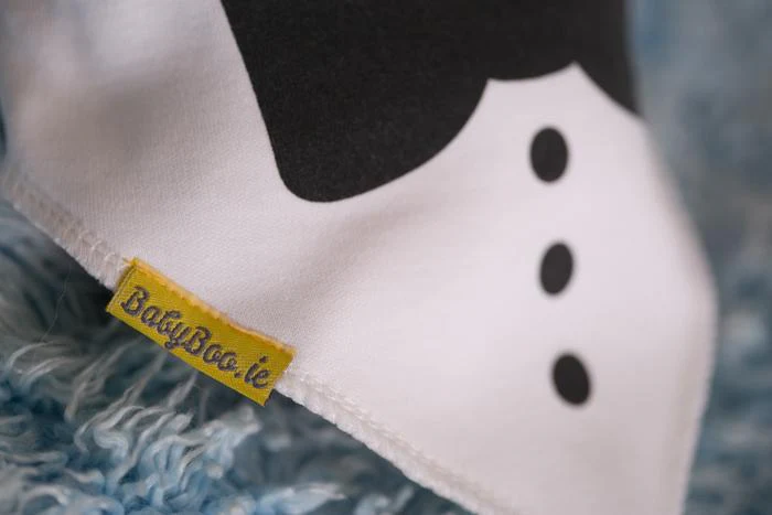 Fancy pants white tuxedo organic cotton DribbleBoo bandana bib - Image 4