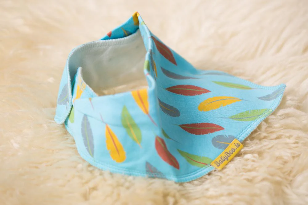 Turquoise feathers organic Cotton DribbleBoo bandana bib - Image 4