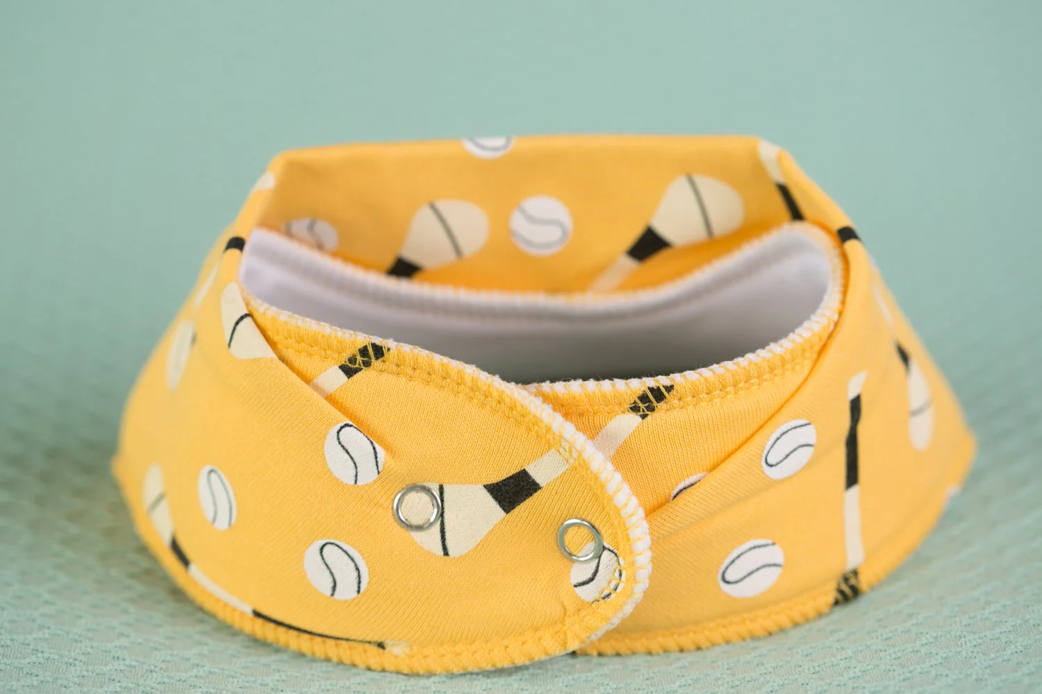 Yellow GAA mad organic cotton DribbleBoo bandana bib - Image 3